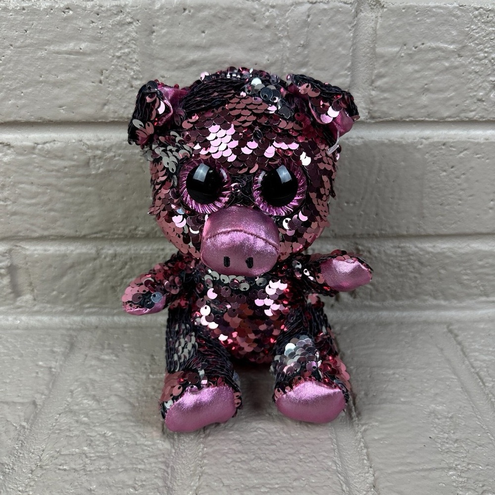 Grin Studios "Bling" sequin plush pig with  sequins pink & silver